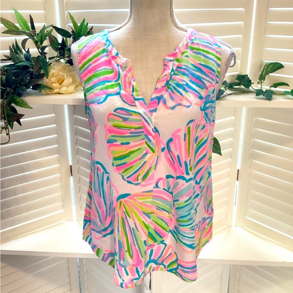 LILLY PULITZER SILK GEOMETRIC BLOUSE SIZE MED 1270 - Picture 1 of 8